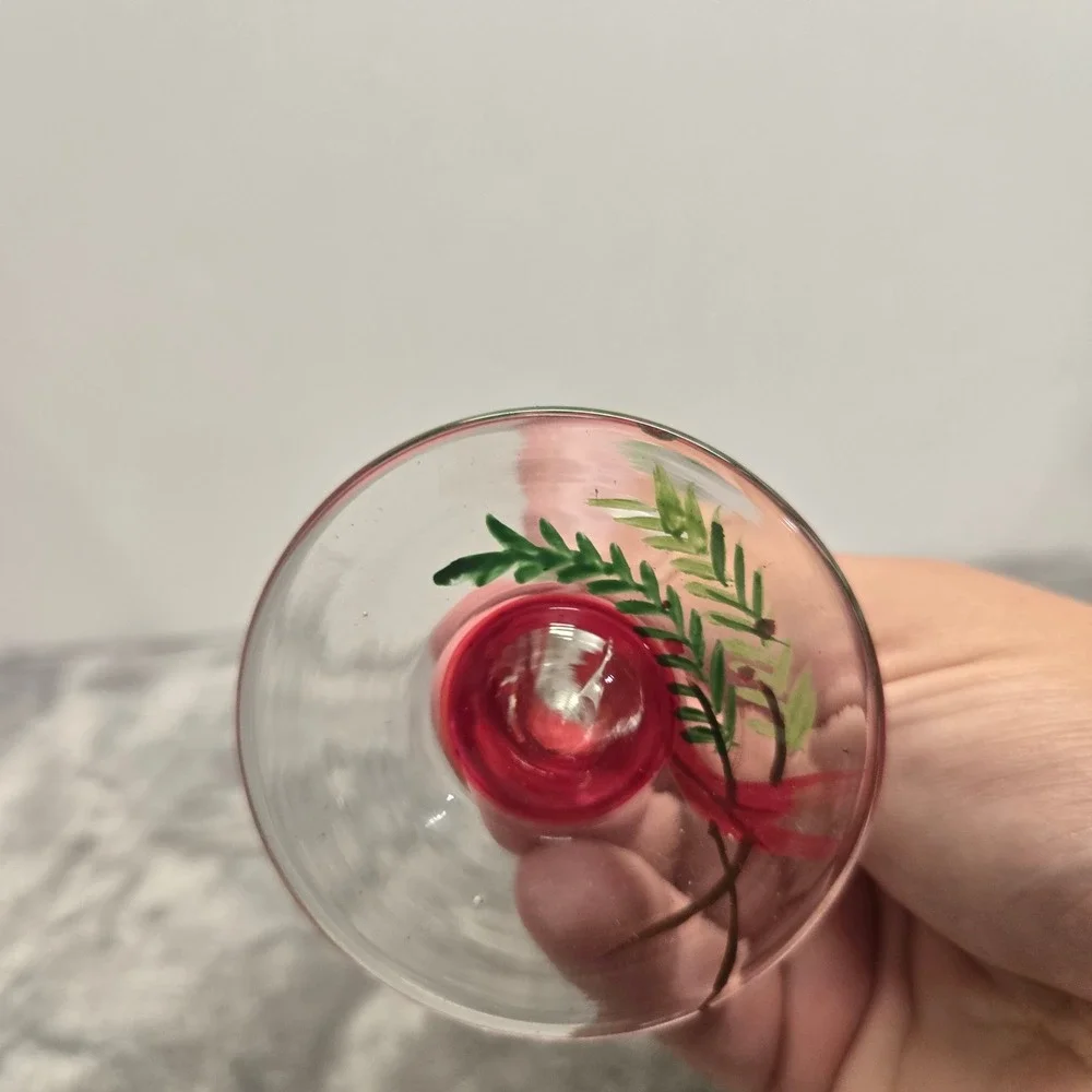 Hand Painted Christmas Wine Glass Partridge in a Pear Tree Holiday Stemware 9in